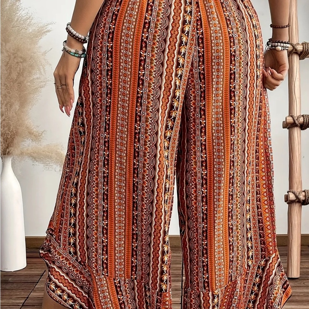 Bohemian Ruffle Hemmed Wide-Leg Pants - Picture 2 of 4